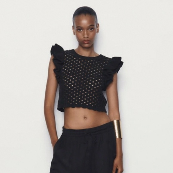 Zara Tops - 🔸NWT🔸Zara Chenille Ruffled Sleeve Knit Top